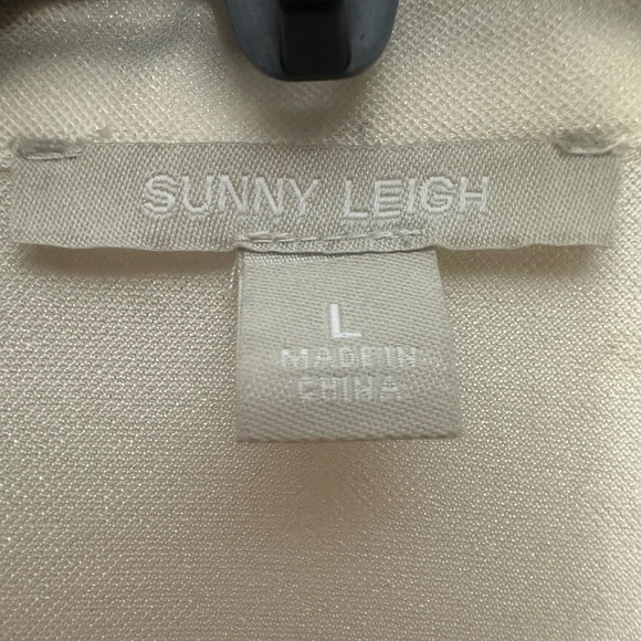 Sunny Leigh Button Front Mesh Blouse Size Large In Pearl White Roll Tab Sleeve - Picture 7 of 9